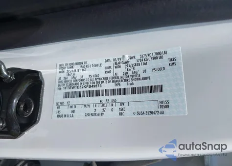 2019 Ford F-150 Lariat from USA, damaged, VIN 1FTEW1E52KFB49573